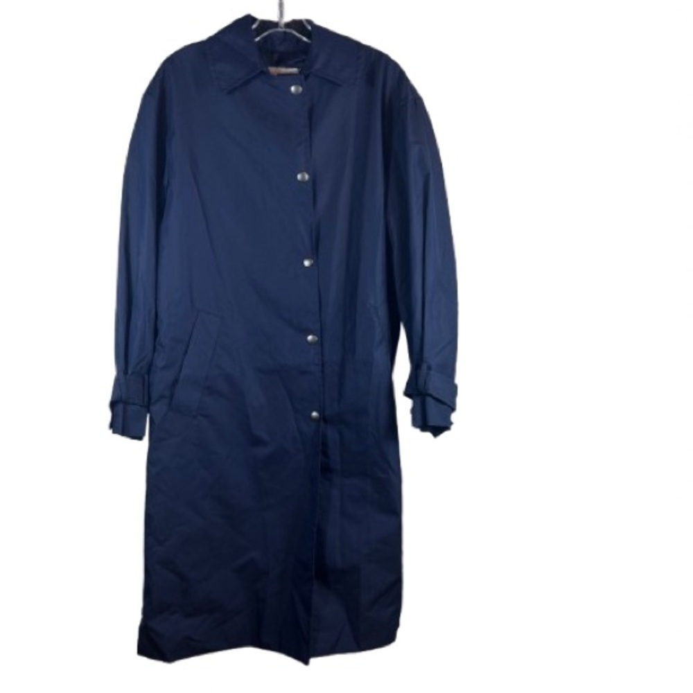 WE-AR4 Navy Blue Rain Utility Coat Long Trench Jacket Snap Front Women's Size M